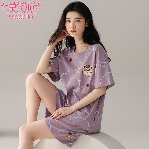 Modal pijama de algodón puro para mujeres en verano Nuevos pantalones cortos de manga corta Las damas casuales delgadas pueden usar ropa para el hogar para QL22001 m de dos piezas