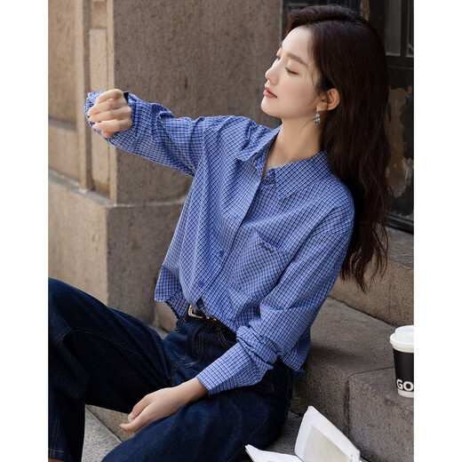 Demana natural cotton autumn smart retro plaid shirt loose petite temperament shirt women's top
