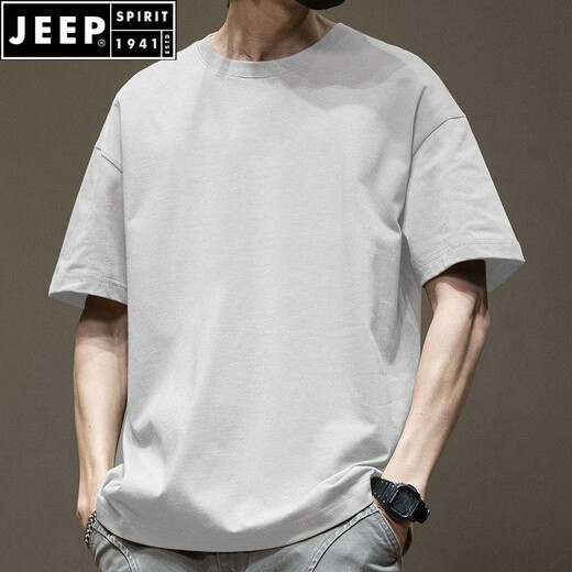 JEEP SPIRIT短袖t恤男士美式高街ins潮牌半袖体恤重磅棉宽松大码套头上衣服 白色棉-1342 2XL