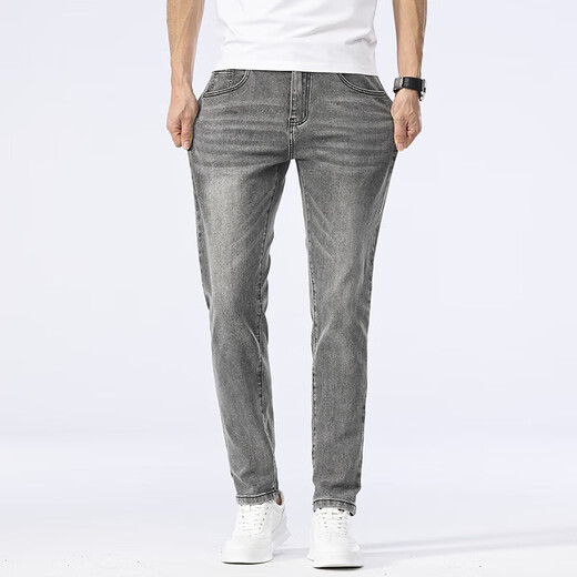 Neues Gleichgewicht High-End-Jeans Herren Sommer dünne schlanke elastische elastische leggierende Hosen mittleren Alters Herren All-Match-Wäschehosen 1049 Grau 28