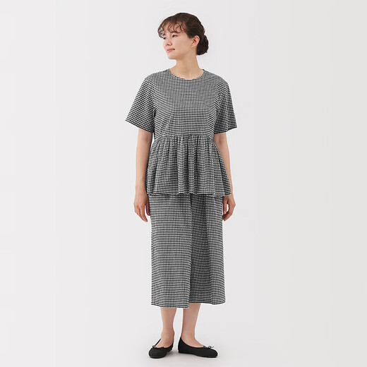 Muji (Muji) Hilo de burbujas de mujeres Pantalones recortados de peso ligero para mujeres nuevos pantalones de pierna ancha suelta para mujeres Black revisadas L (165/70a)