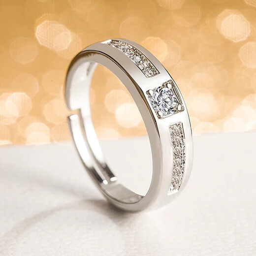 Bai Qixin couple rings, wedding rings, simulated fake diamond rings, wedding props, bride couple exchange ceremony proposal rings, one carat pair of rings, including 1 ring box, opening can be adjusted