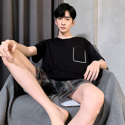 
Feng Gulan 80-220Jin [Jin equals 0.5 kg] Big children pajamas boys summer short-sleeved cotton teenagers middle school students big boy suit HDE9928 L
