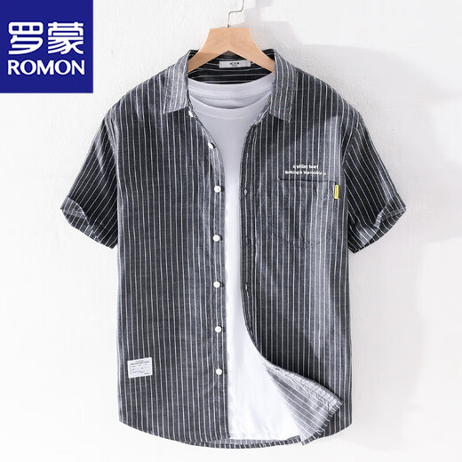 
Lomon men's striped shirt short sleeve loose summer thin Japanese casual versatile shirt summer clothes 9721 white L