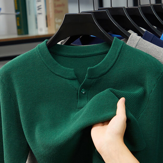 Dances with Wolves (DANCING WOLVES) pure cotton Henry collar long-sleeved sweater men's spring and autumn new casual simple solid color V-neck bottoming shirt white M 165 ((recommended 100-120)