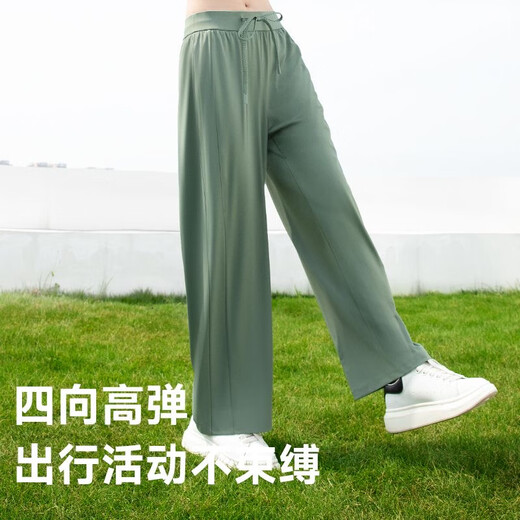 茉寻凉感纤维防晒裤高腰显瘦垂感直筒裤薄款春夏透气阔腿裤子 黑色XL
