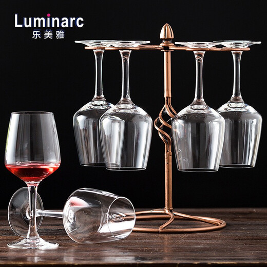 Luminarc Crystal Red Wine Glass Lead-free Household Goblet Set Large-capacity Glass Wine Glass European Personalized Wine Glass Wine Set Crystal Cup 350ML Six Pack + Cup Holder