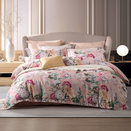 Fuanna four-piece bed set 60 thread count long-staple cotton high-density satin digital printing bedding set double bed sheet duvet cover 60S long-staple cotton satin Muyang 1.8m bed sheet style (quilt cover 230*229cm)