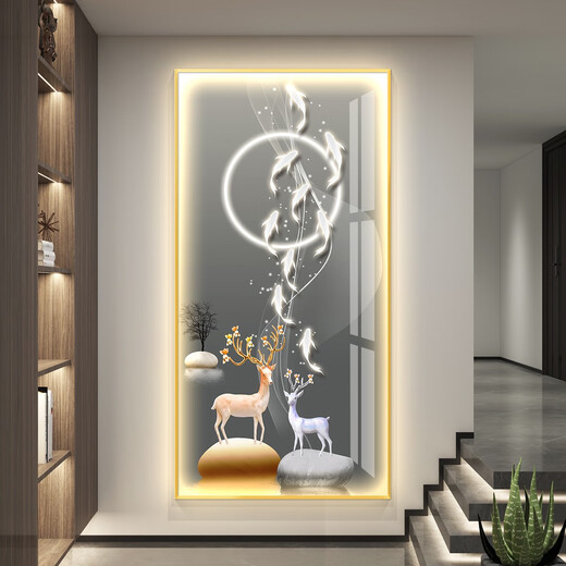 Light luxury LED lights entrance door decoration paintings simple modern hanging paintings mural corridor corridor feel atmospheric KX-3271 60*120 Light luxury gold border ordinary style 35mm