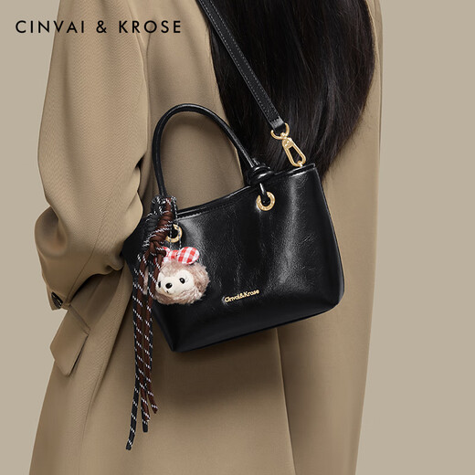 CinvaiKrose Mother's Day Gift Small C&K Bucket Bag Women's 2025 New Portable Crossbody Bag Shoulder Bag Black Black-Free Pendant Real Mother's Day Gift