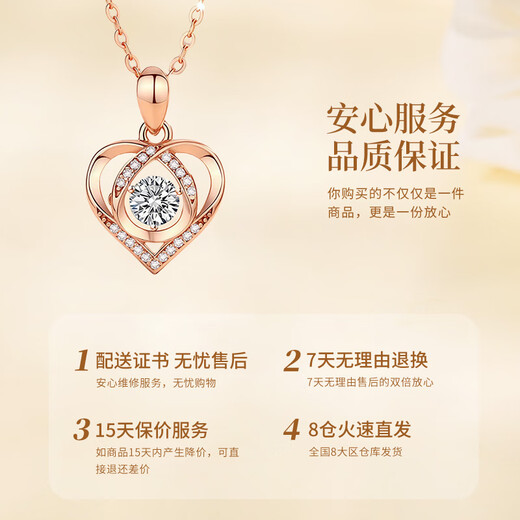 Lao Fengxiang 18k gold heartbeat necklace for women rose gold pendant wedding anniversary birthday gift for girlfriend and wife to commemorate 18k heartbeat pendant - white topaz rose gold