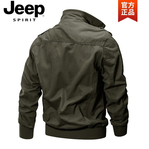 JEEP SPIRIT24 Herbst und Winter Herren-Arbeitsjacke, Flieger-Freizeitjacke, Outdoor, große Größe, gewaschener Stehkragen, Epaulet-Oberteil, hoch, 9930, Armeegrün, dünner Abschnitt, 115–135 Jin Jin entspricht 0,5 kg, empfohlene L
