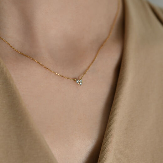Chili 18K gold diamond pendant necklace women's high-end color gold clavicle chain 520 gift for girlfriend Necklace ready stock 40+3cm