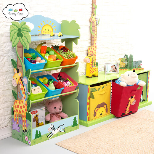 OUOETYteamson, Fenduoqi Baby Bookshelf Picture Bookshelf Children's Toy Storage Cabinet Furniture Kindergarten Pink Jungle Adventure Bookshelf + 2-layer Storage Chassis W-8268A