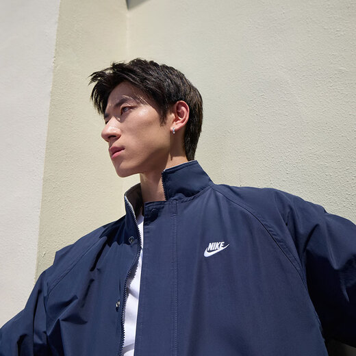 Nike Men's Polar Fleece Lined Jacket Winter Loose Woven Casual Stand Collar Jacket NIKE FZ0657 451 Obsidian/White M