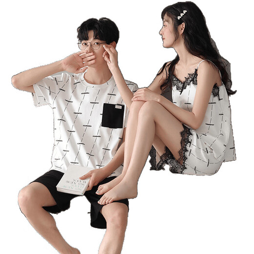 Heyu 2 set price pajamas summer cotton short-sleeved sexy suspender pajamas women's thin men's home wear set HC-9902 170 women's M + men's L