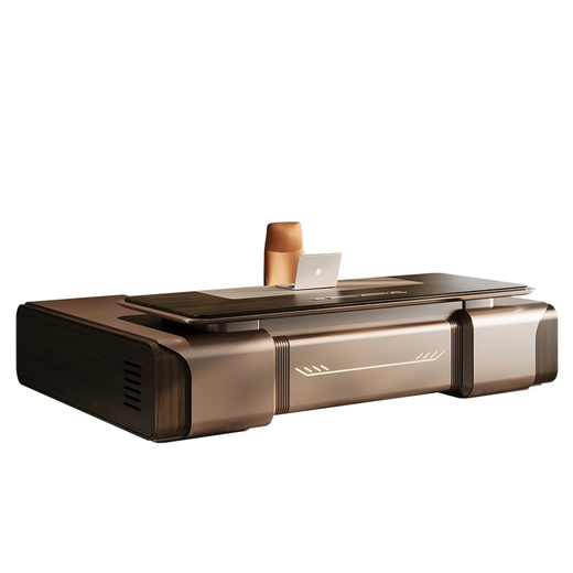 Tongta high-end light luxury boss desk desk simple modern office chairman solid wood leather president desk executive desk 2.4 meters boss desk