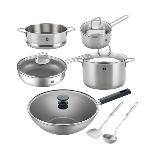 ZWILLING pot set, titanium wok, frying pan, non-stick frying pan, soup pot, steamer, wok, household cookware, kitchenware set, titanium wok, stir-fry + fry + soup 7-piece set