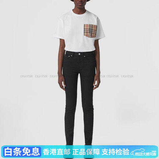 BURBERRY (BURBERRY) Fashionable and versatile [Summer] Loose checked pockets, rotator sleeves T-shirt for women, white, white XXS original gift bag + original gift box