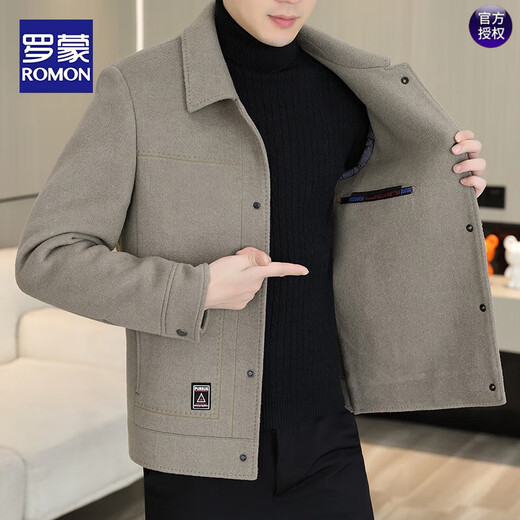 ROMON woolen woolen coat men's short double-sided woolen coat autumn and winter new casual men's thickened down woolen jacket 2308 down style/grey XL suitable for 130-150Jin Jin equals 0.5 kg