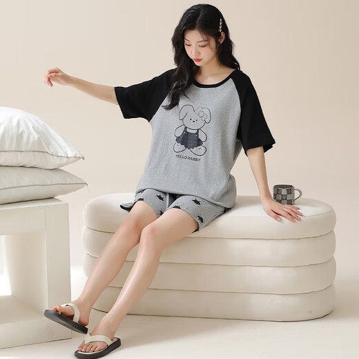 Pure cotton pajamas with chest pad for women in summer 2025 new summer round neck short sleeve shorts pullover home clothing set Z1349 2XL