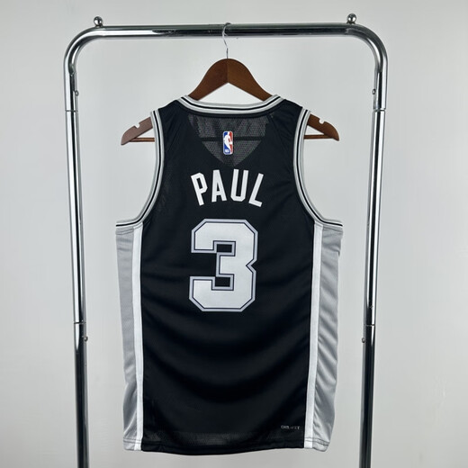 NBA KIDS23赛季马刺黑白色3篮球服球衣热压美式宽松透气速干无袖运动背心 黑色上衣3号 XS