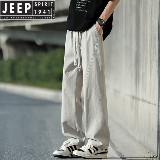 Jeep Spirit Summer Ice Silk Pantalon Men's Thin Style 2025 Nouveau pantalon droit en vrac en vrac pour hommes Breffable à séchage rapide décontracté pour hommes K6636 Kaki xl Environ 125 ~ 145 Jin [Jin est égal à 0,5 kg] peut être usé