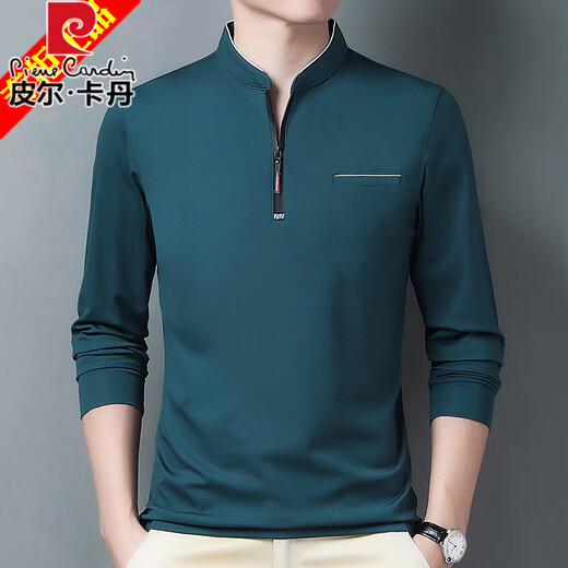 
Pier Cardin 100% pure cotton long-sleeved T-shirt men's casual thin T-shirt tops in spring and autumn middle-aged men's stand-up collar base shirt long-sleeved 6623 Baolan thin XL 175 suggestions 140-160Jin [Jin equals 0.5 kg]