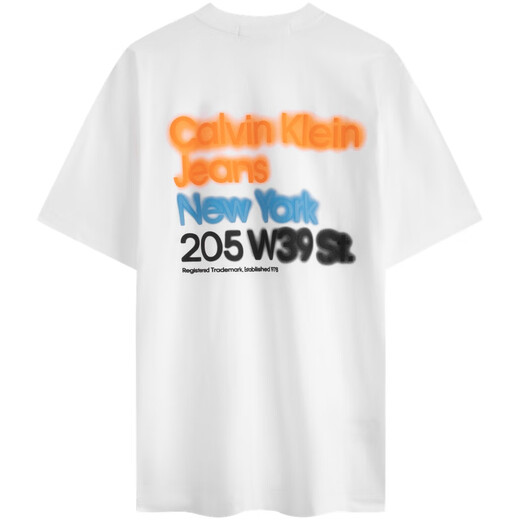 凯文克莱（Calvin Klein）时尚炫彩涂鸦字母印花纯棉短袖T恤男款月光白 YAF-月光白 S