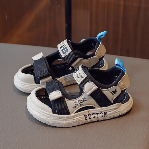 Lekali Boys Sandals Summer 2025 Новая детская обувь пляжная обувь средние большие детские не скользящие мальчики Baotou Sports Baby Black Size 32 [внутренняя длина 19,5 см]]