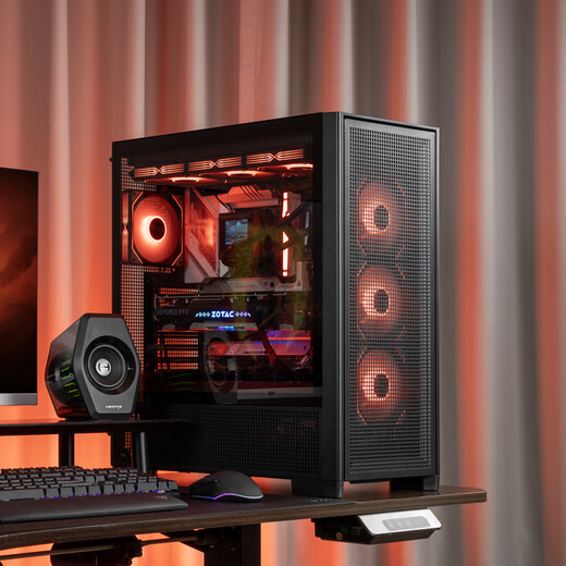 爱国者 扶摇百里 电脑机箱台式机ATX大板360水冷网孔散热电竞游戏台式主机箱 黑色+极光ARGB风扇7正叶