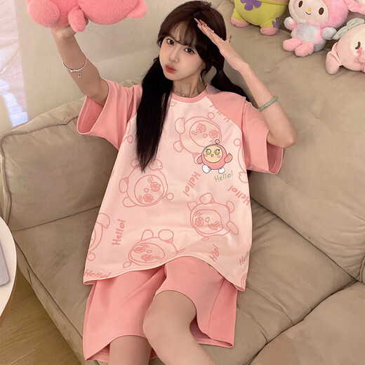 喻可眠女士睡衣可爱纯棉夏季短袖薄款初中大学生套装家居服大码宽松公主 TN826 2XL 【140-160斤】
