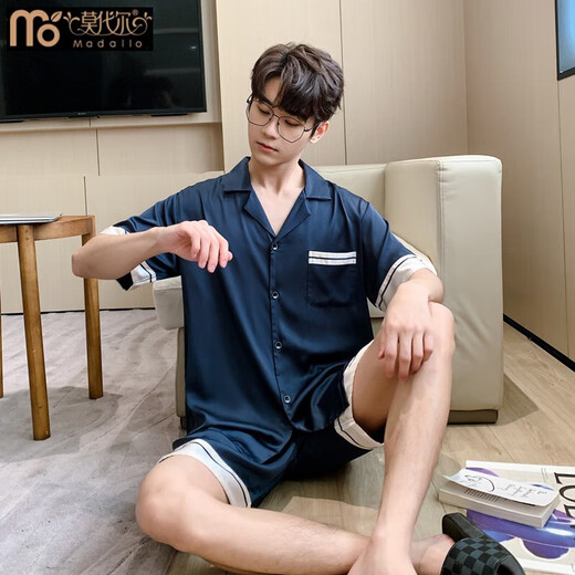 莫代尔高端新款男式睡衣夏季短袖短裤冰丝薄款凉感家居服大码套装夏天男 3899茶色 L (体重100到139)