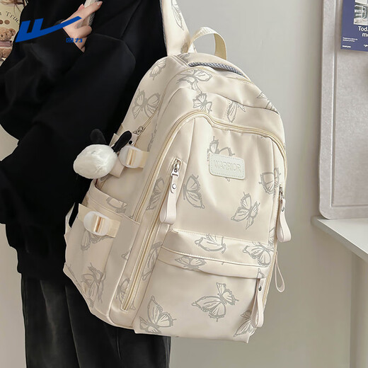 
Huili schoolbag junior high school students high-looking college students backpack women ins fresh large capacity lightweight computer backpack beige