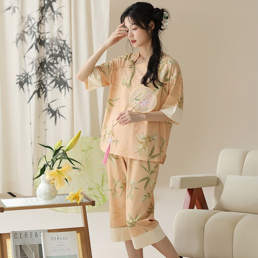 Langsha Neuer chinesischer Pyjama für Frauen im Sommer Nachahmung Baumwolle Kurzärmel 2025 Chinesische Stil Falten Sie lässig Lose Home Clothing 9905 m