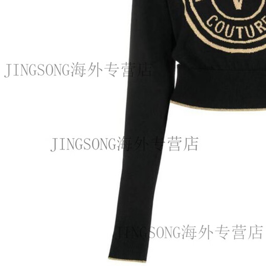 范思哲（VERSACE）FW23字母印花圆领短款长袖毛衣女款黑色 黑色 M