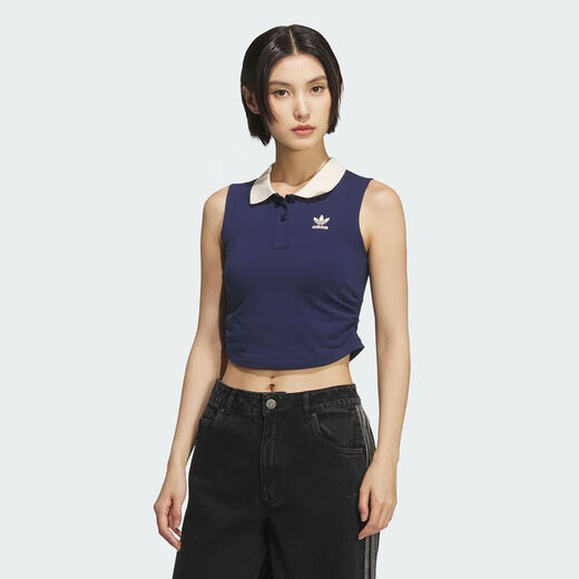 阿迪达斯 （adidas）【劲浪体育】女子三叶草短款运动紧身翻领背心KE3893 图色 S