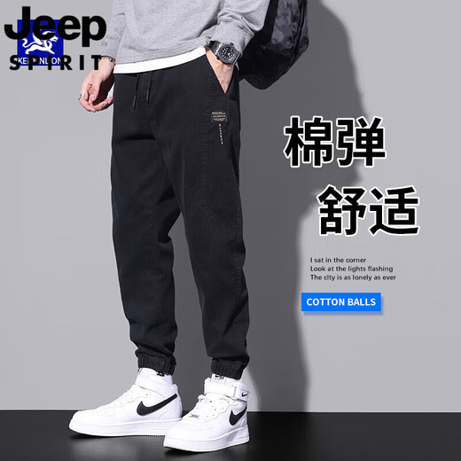 JEEP SPIRIT Jeep Spring Working Jeans Men's Spring and Autumn Style Loose Foot Long Pants Men's 2025 New Style Casual Pants Men 9859 Black M Suggestions [90-110Jin [Jin equals 0.5 kg]]