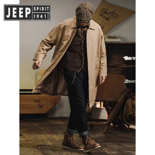 JEEP SPIRIT Jeep Large Size American Retro Windbreaker Jacket Men's Mid-Length Spring Autumn British Elf Men's Loose Casual Cotton Black Selection of Good Products XL Recommended 140-160 Jin Jin is equal to 0.5 kg