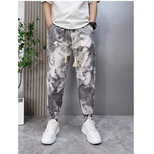 Ink Krawatte-Dye Mode Chinese Style Trend Herbst Ice Seide Farbe Harun Casual Hosen Herren neue Sporthosen x507 gelb dünn xl