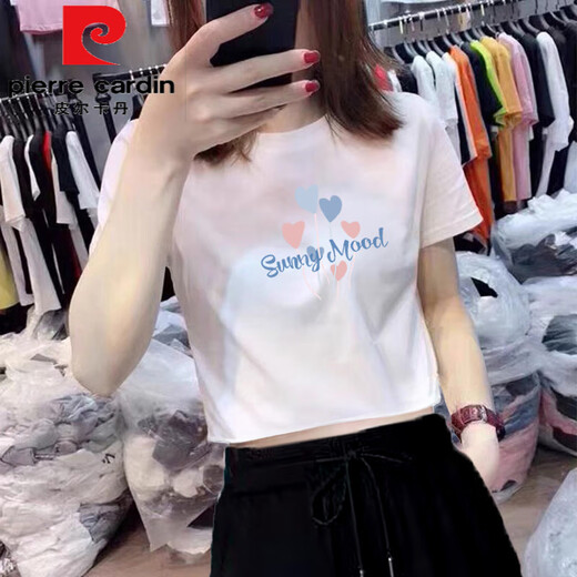 皮尔卡丹（pierre cardin）2025新款设计感小众正肩短款t恤女夏季纯欲短袖宽松白色纯棉上衣 KE693白 M
