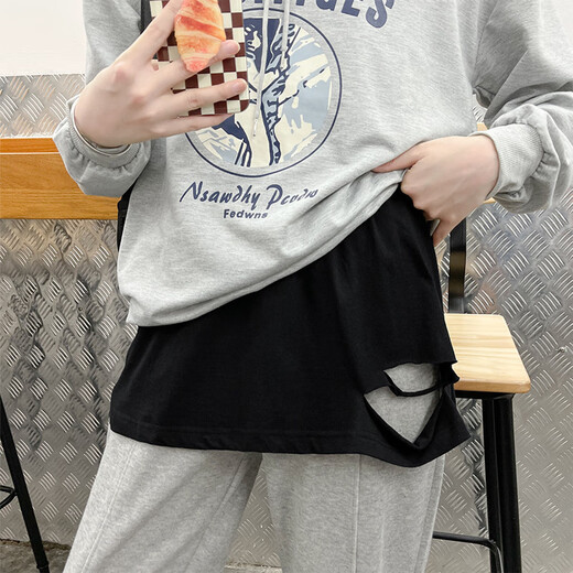 Langsha small butt curtain shark pants bottoming with artifact decoration fake two-piece stacked hem to cover butt safety pants for women, hole style small butt curtain - white XL one size fits all recommended 80-140Jin Jin is equal to 0.5 kg