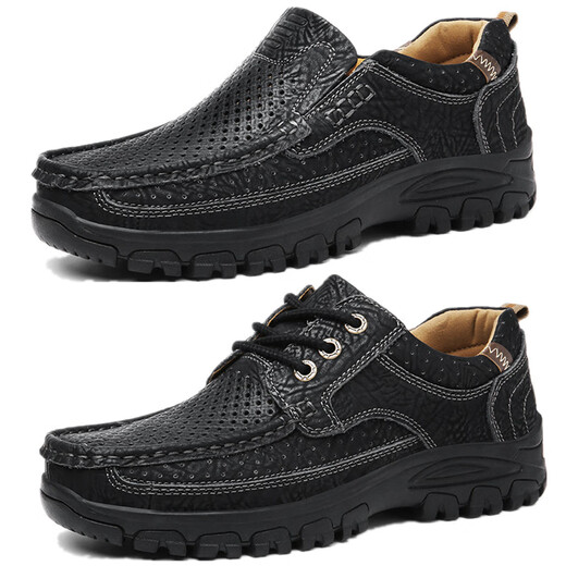 Western Region Camel (VANCAMEL) outdoor men's shoes breathable cowhide large leather shoes waterproof thick sole soft sole dad's shoes work shoes sports mountaineering DWW-6198 black 42