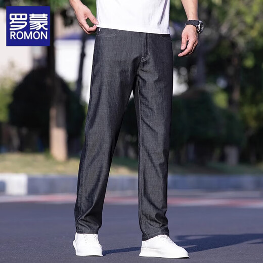 Lomon Jeans Men's Summer Ice Silk Silk Heall Straight Strance Men's 2025 Тонкие повседневные и универсальные модные эластичные брюки 9763 Blue 31 (рекомендуется 125-130JIN [JIN равен 0,5 кг])