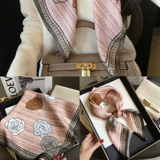 清新花卉组合印花丝巾70方巾百搭防晒小披肩女士时尚职业系脖领巾 1# 单边67-70cm