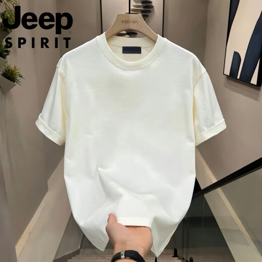 JEEP SPIRIT吉普夏季短袖t恤男士夏季新款休闲运动时尚半袖圆领宽松体恤上衣 象牙白848 L 100-110斤