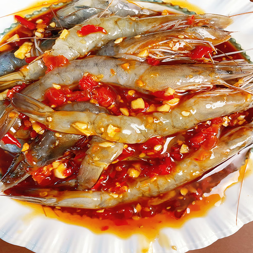 Thai-style skinless raw pickled shrimps, live shrimps made with open backs and threads removed, fresh raw pickled shrimps, popular seafood products on the internet. Best-selling Thai-style skinless shrimps 500g