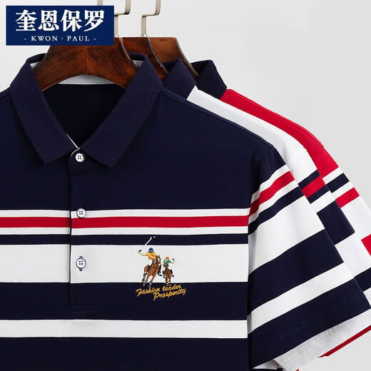 RRLFCS Lough Lauren Paul pull-up color-blocking t-shirt striped polo shirt lapel top middle-aged summer clothes buttons orange [3882] M 100-125Jin [Jin equals 0.5 kg]