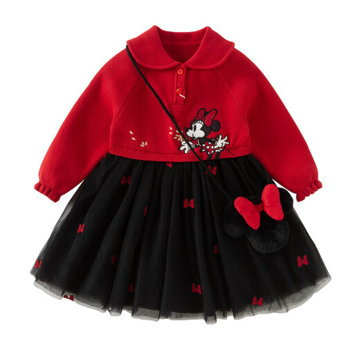 DAVE&BELLA children's skirt autumn and winter girls' plus velvet fake two-piece mesh sweater dress