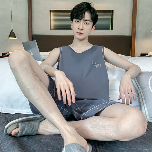 雅鹿夏季纯棉背心睡衣男宽松休闲两件套装夏天薄款中年男士无袖家居服 H9928(短袖短裤) L(建议100-120斤) 均码